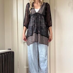 Vintage black sheer babydoll top or mini dress Size S axes femme